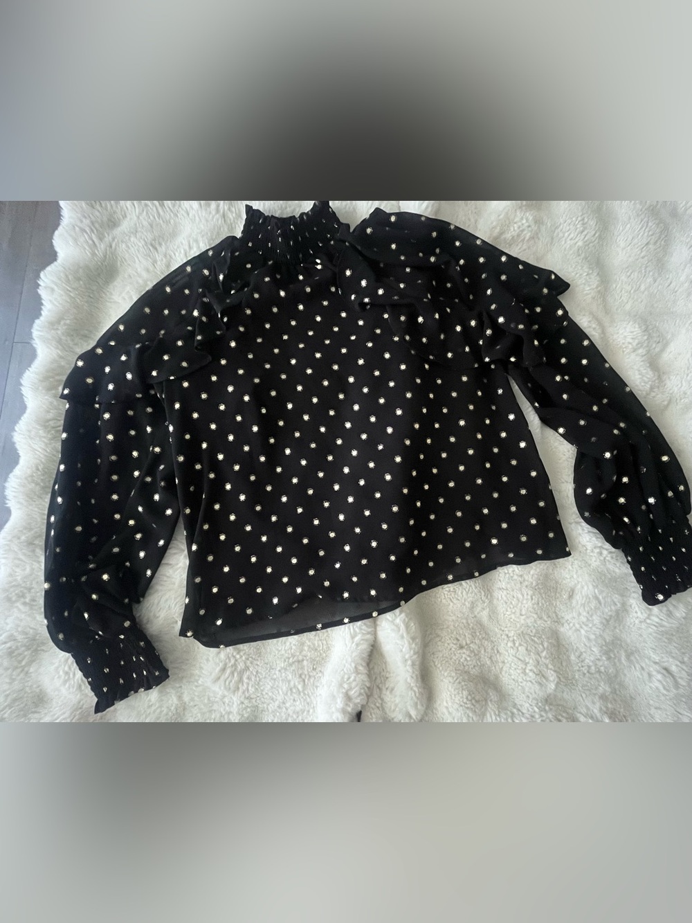 Forever 21 Black Polka Dot Ruffle-Neck Blouse